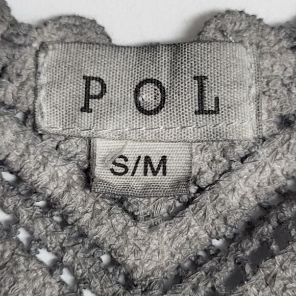 NEW POL S/M Dark Gray All Cotton Knit Cropped Knit Cami Top Crochet Style Sheer - Picture 3 of 13